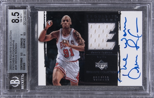 2003-04 UD "Exquisite Collection" Patches Autographs #DR Dennis Rodman Signed Game Used Patch Card (#095/100) – BGS NM-MT+ 8.5/BGS 10